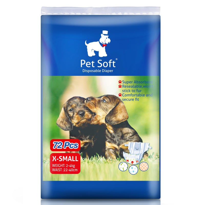 Pet Soft Dog Diapers Female - Disposable Puppy Diapers, Cat Diaper 72pcs XSmall - Image 1
